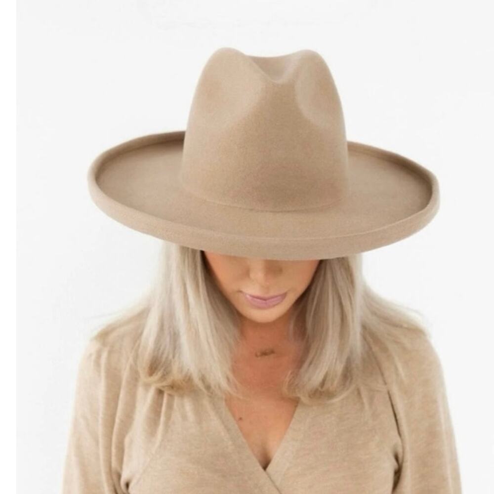 Gigi Pip x Cara Loren Pencil Brim Fedora Hat Tan XS 55